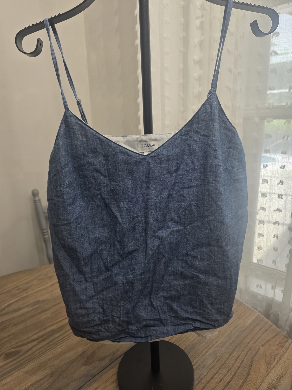 J. Crew Denim-Look V-Neck Spaghetti Strap Tank Chambray